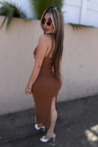 VESTIDO BORDADO FLORAL CAFE BLANCO