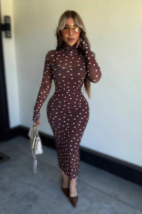 VESTIDO DOTS CAFE MESH