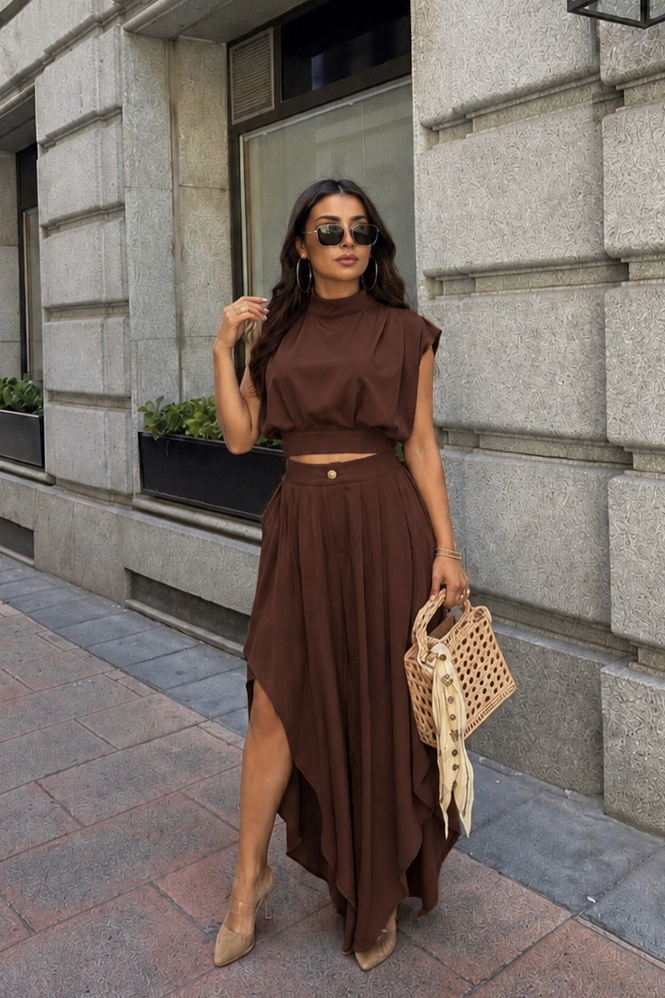 CONJUNTO AISHA PANTALON TOP CHOCOLATE