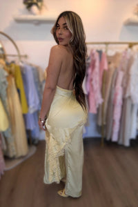 JUMPSUIT PALAZZO LENCERO SATIN ENCAJE AMARILLO