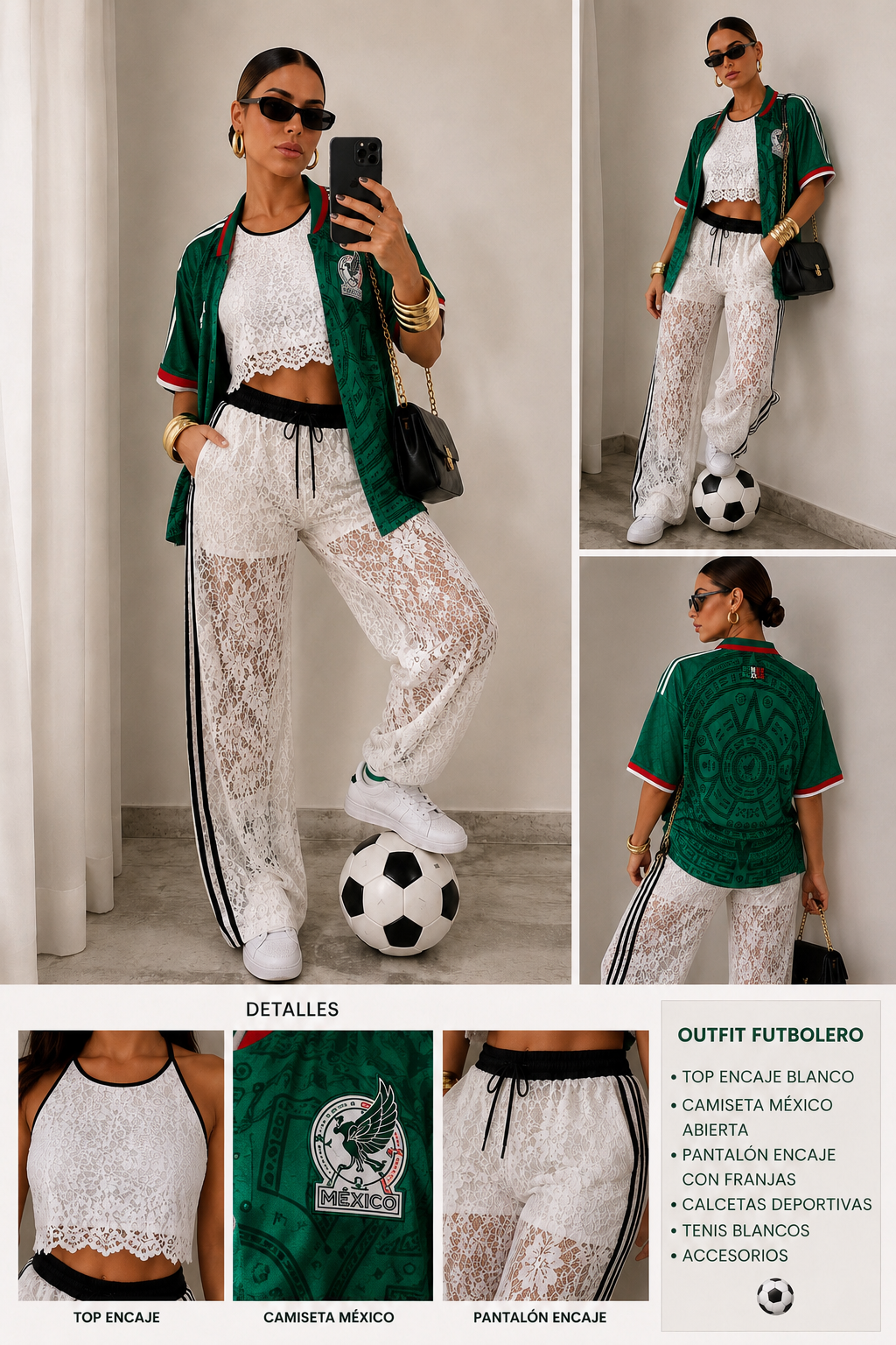 SET SPORT MEXICO JERSEY,TOP Y PANTALON BLANCO