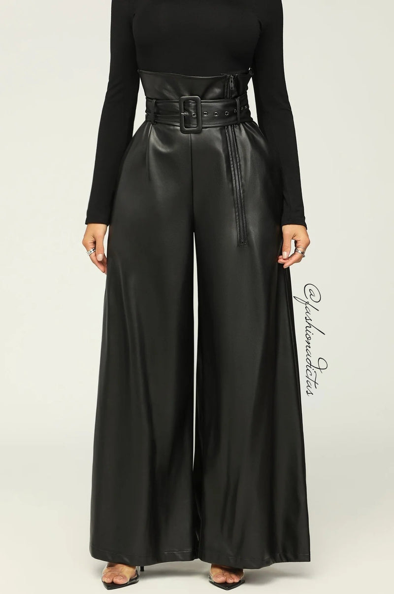 PANTALON-PALAZZO VINIPIEL CINTURON NEGRO