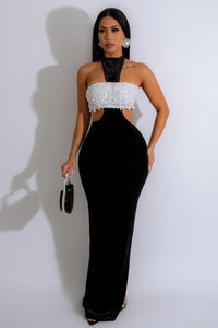 MAXI VESTIDO JOLIE PERLAS VELVET  NEGRO