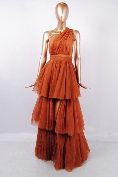 MAXI VESTIDO NIKA TULLE IRREGULAR BURN ORANGE