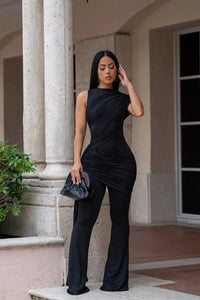 JUMPSUIT DRAPEADO MANGA  ESTOLA NEGRO