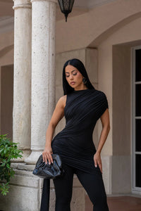 JUMPSUIT DRAPEADO MANGA  ESTOLA NEGRO