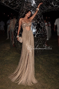 VESTIDO VANESSA BARBILLAS STRAPLESS ORO