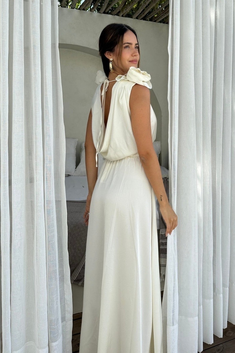 VESTIDO FIORELLA SATIN CREMA