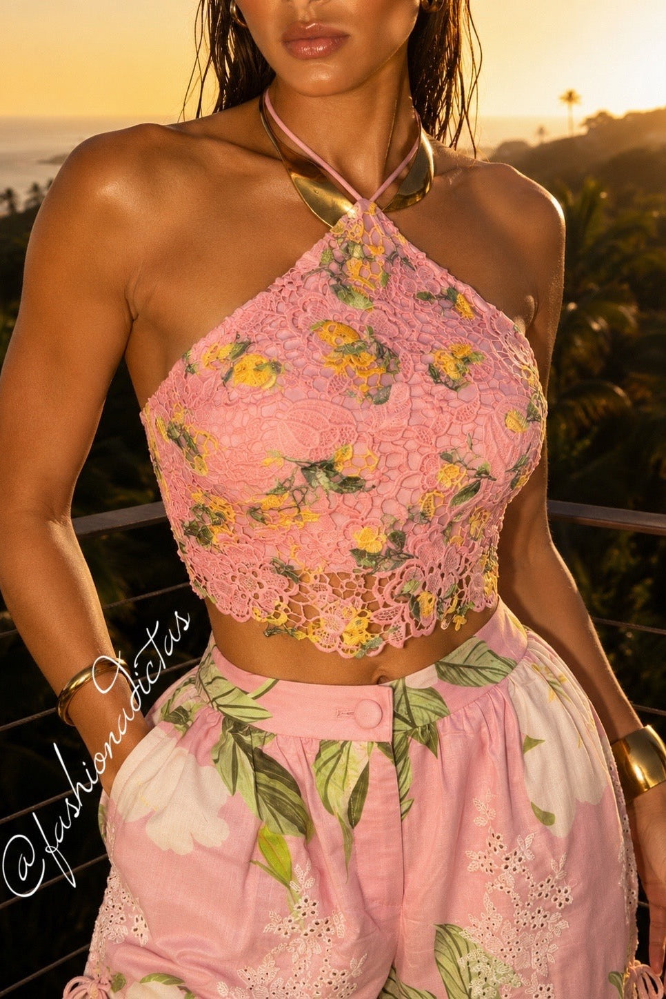 SET CONJUNTO FLORAL BALLON PANTS ENCAJE
