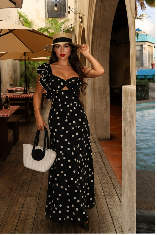 MAXI VESTIDO DOTS NEGRO/CREMA