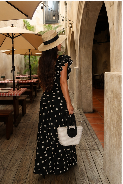 MAXI VESTIDO DOTS NEGRO/CREMA