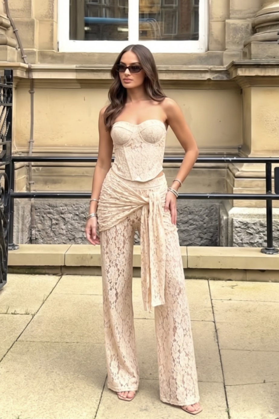 SET EMILY ENCAJE CORSETTE PALAZZO NUDE