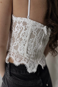 CORSETTE ENCAJE TERCIOPELO BLANCO