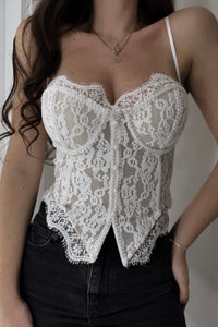 CORSETTE ENCAJE TERCIOPELO BLANCO