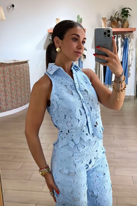 SET ELSA ENCAJE CHALECO AZUL