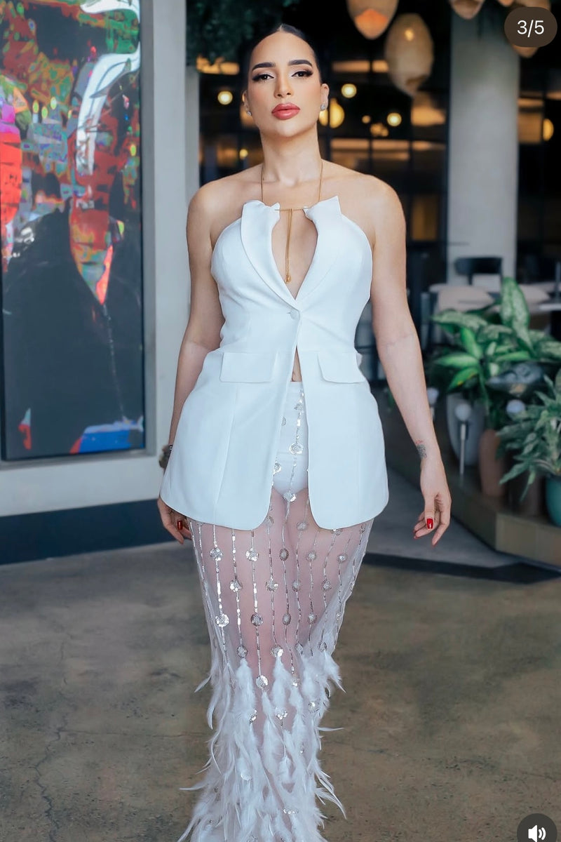 SET TRAJE DIBBA PLUMAS BLANCO