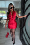 VESTIDO  HALTER ROJO SATIN