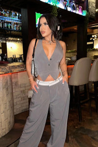 SET CONJUNTO LADY BOSS GRIS CHALECO