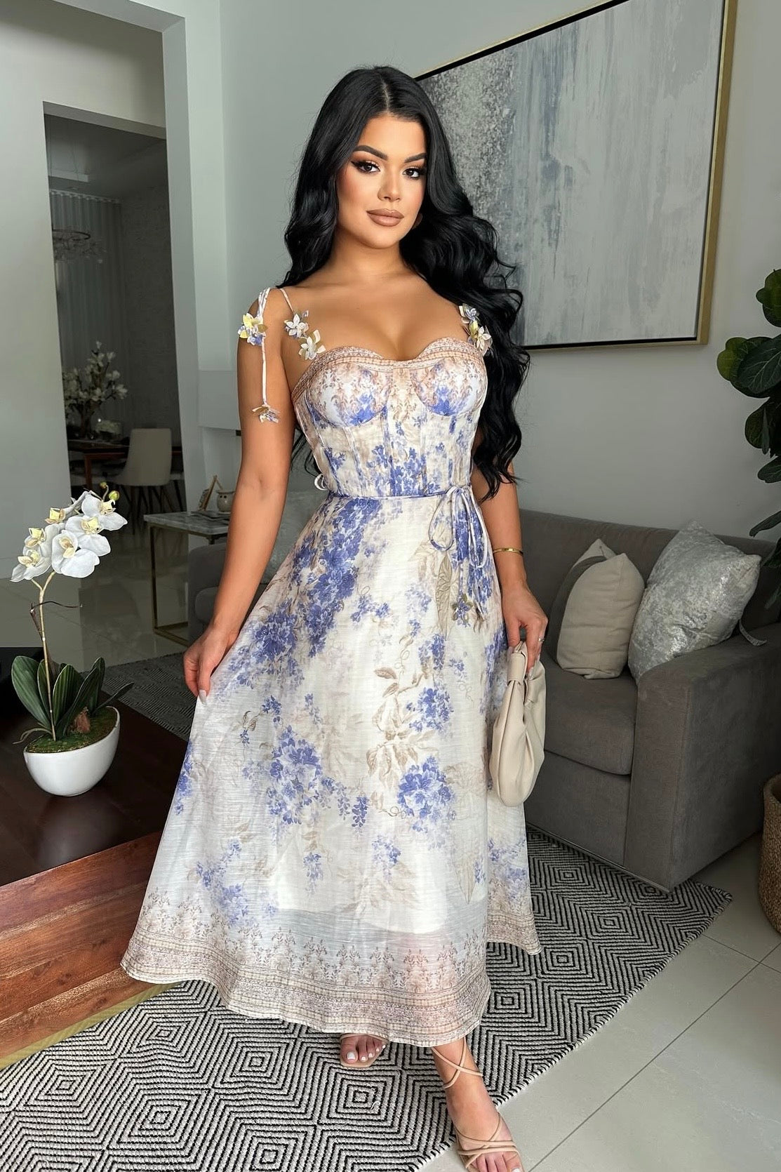 MAXI VESTIDO FLORAL CAROLA ORGANZA