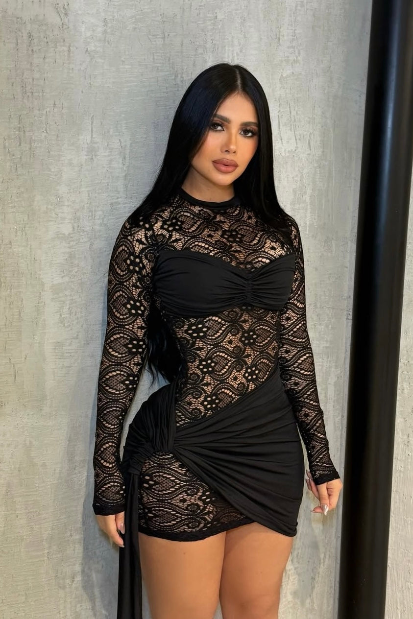 VESTIDO CORTO CIARA ENCAJE NEGRO