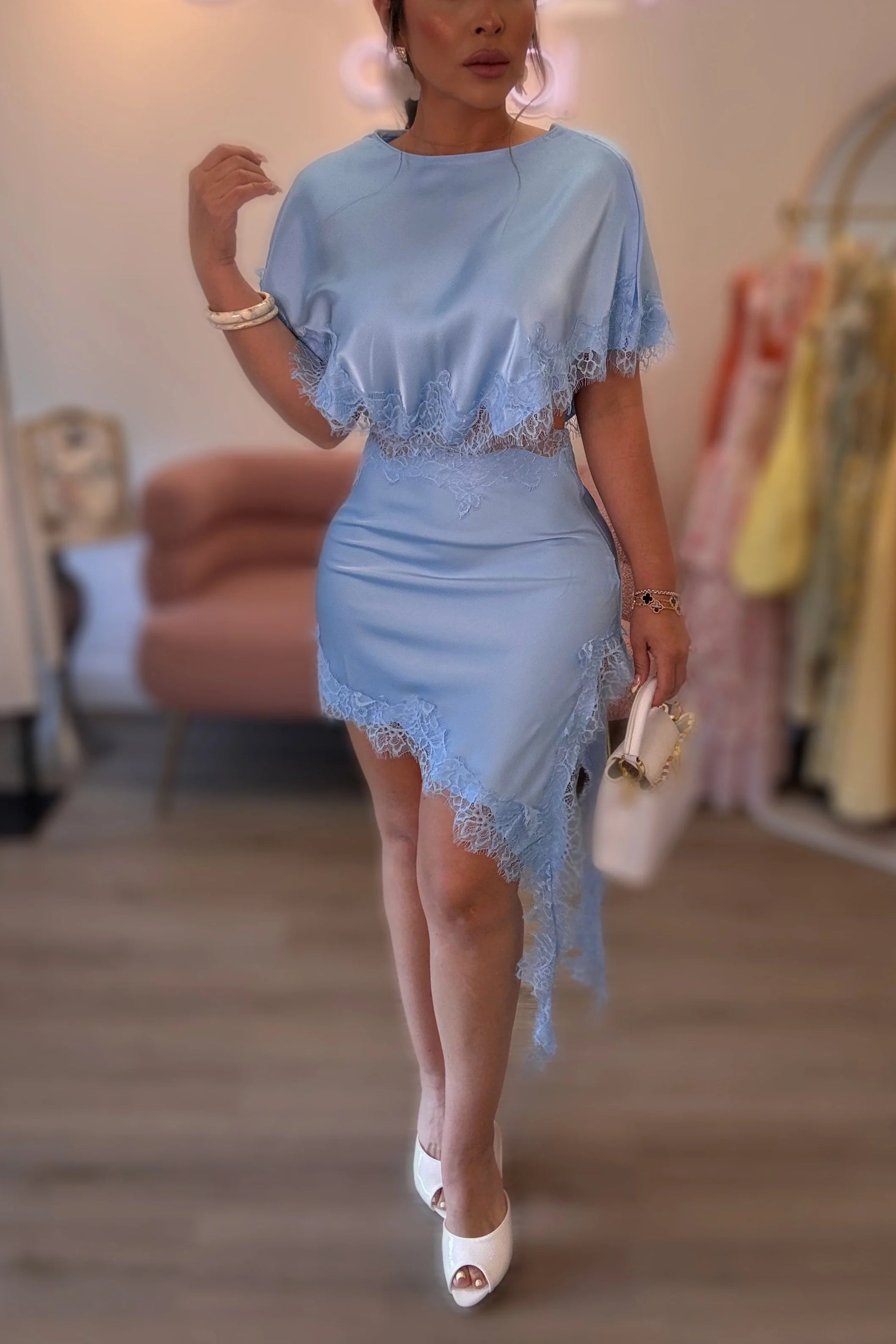VESTIDO LENCERO MANGA AZUL