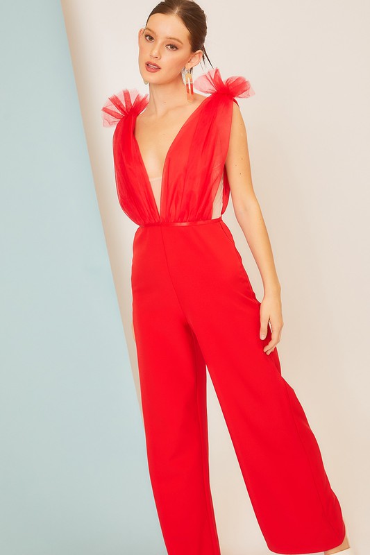 JUMPSUIT PALAZZO TULLE ROJO