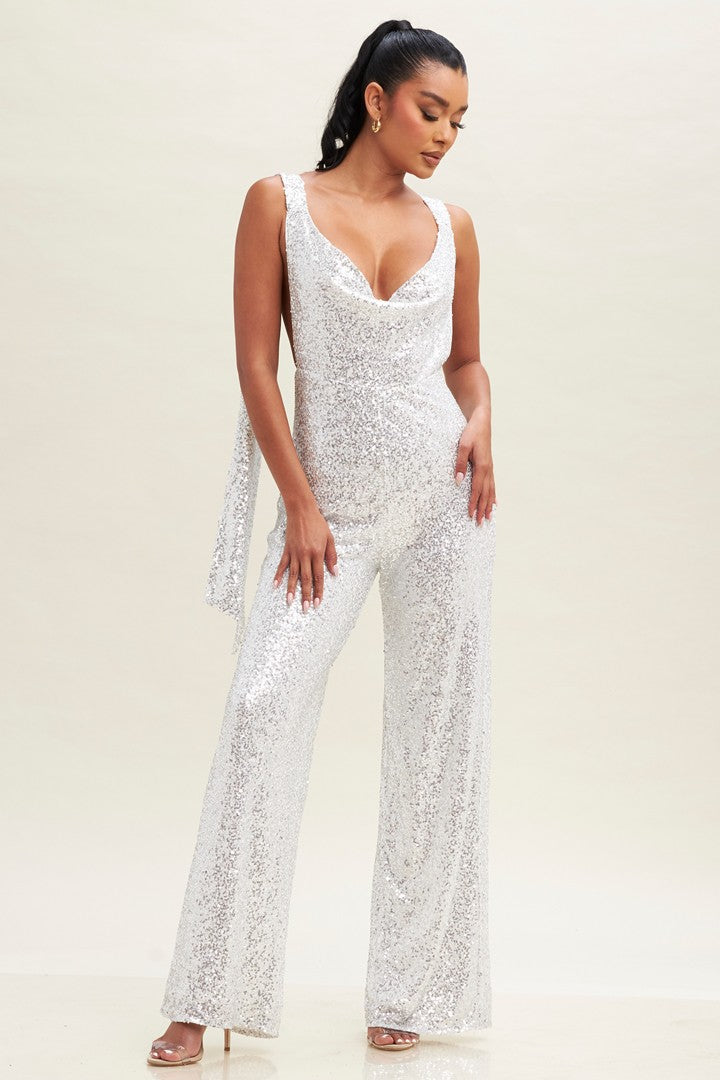 JUMPSUIT CAPRI ESTOLA LENTEJUELAS BLANCO PLATA