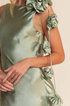 MAXI VESTIDO DAMA ROSAS SATIN SALVIA