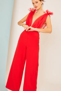 JUMPSUIT PALAZZO TULLE ROJO