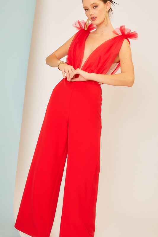 JUMPSUIT PALAZZO TULLE ROJO