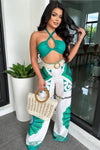 CONJUNTO SET TROPICAL TOP PALAZZO CINTURON