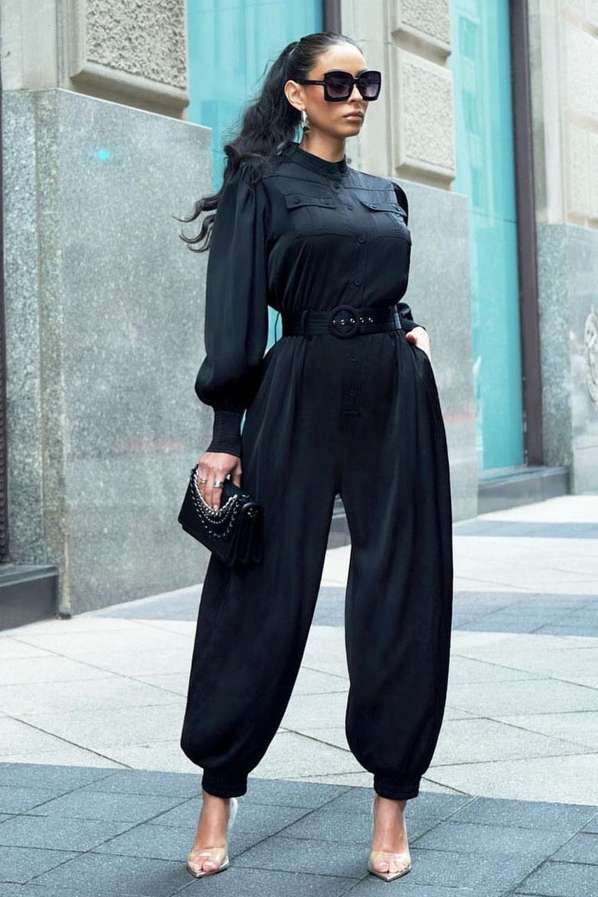 JUMPSUIT GIULIA SATIN NEGRO JOGGER