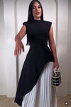 SET JUMPSUIT INNA PLISADO NEGRO/BLANCO