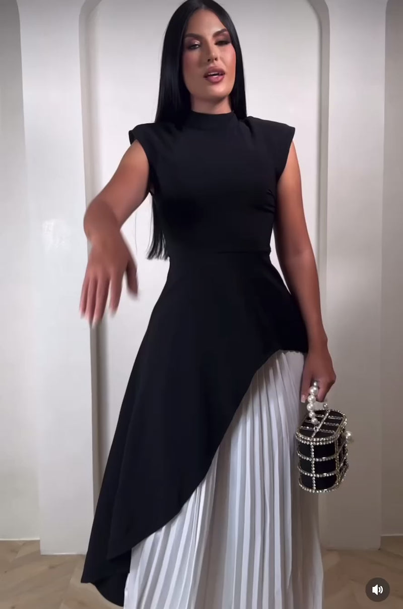 SET JUMPSUIT INNA PLISADO NEGRO/BLANCO