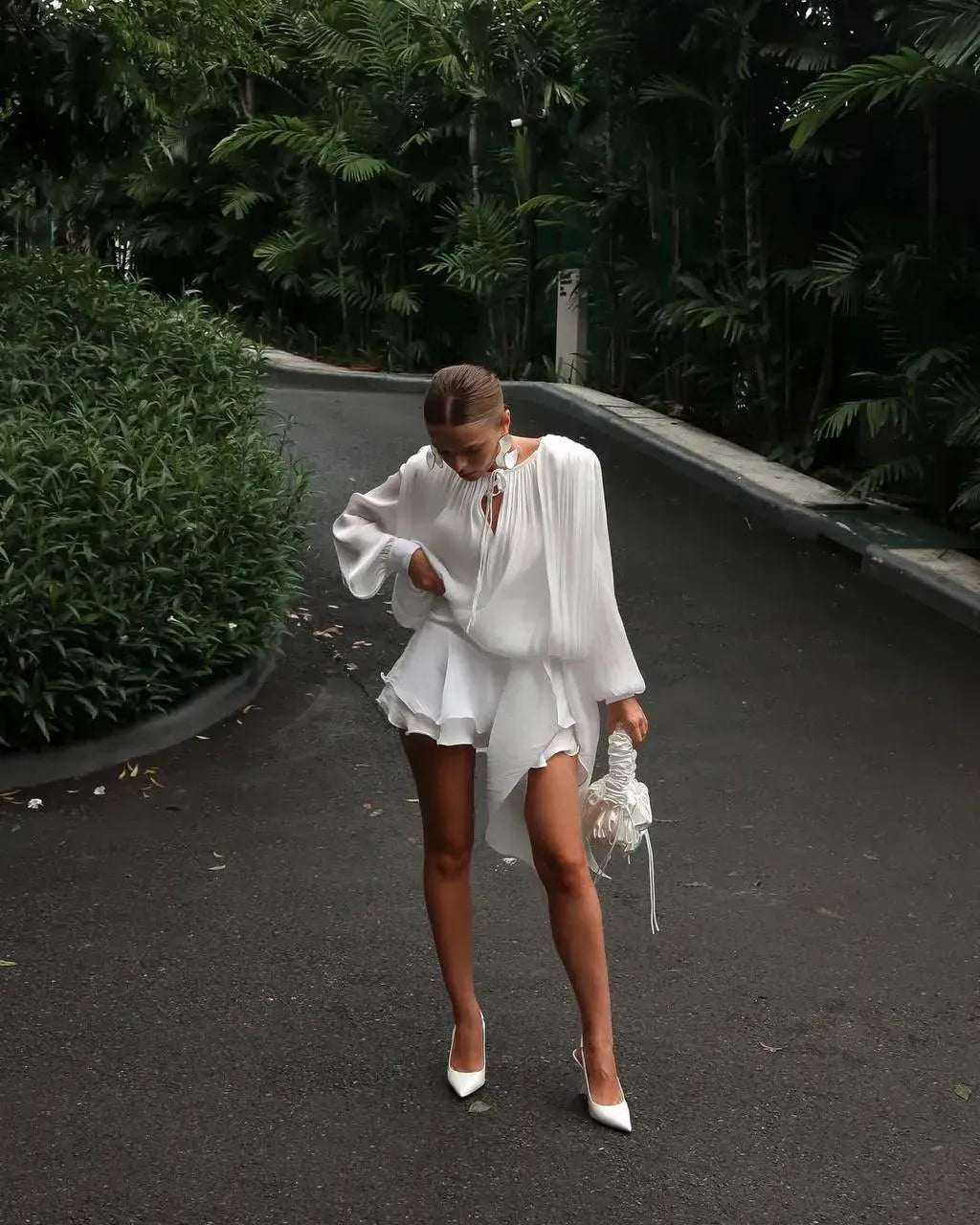 VESTIDO ONDULADO PARIS ORGANZA BLANCO