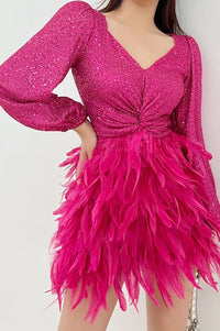 VESTIDO GATSBY PINK LENTEJUELAS PLUMAS