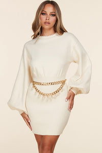 VESTIDO PERLA TEJIDO CREMA