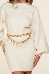 VESTIDO PERLA TEJIDO CREMA