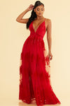 MAXI VESTIDO TULLE FLORAL ROJO