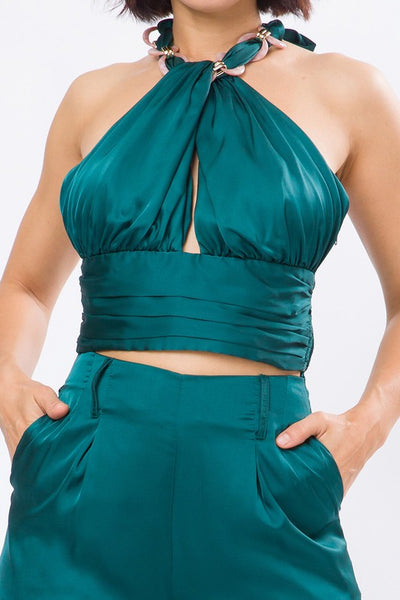 SET GAELY TOP/PALAZZO VERDE CADENA
