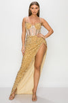 MAXI VESTIDO IRREGULAR LENTEJUELAS DORADO