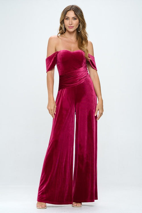 JUMPSUIT PALAZZO VELVET BERRY