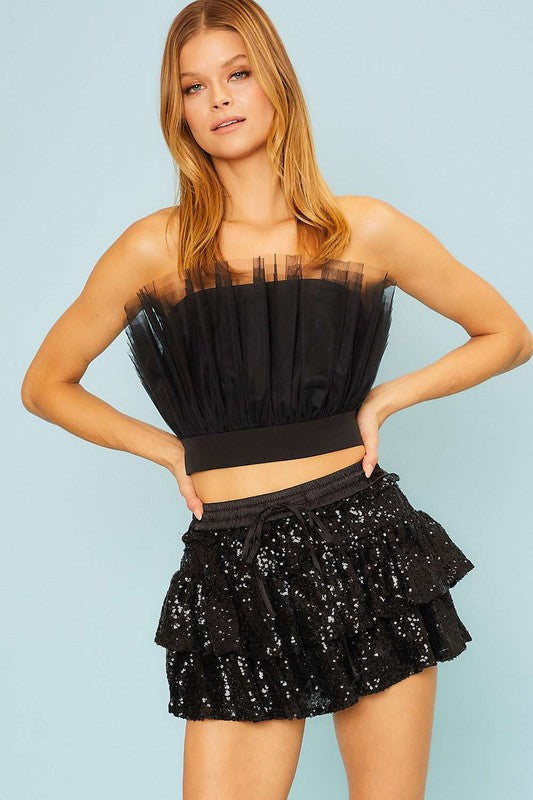 TOP TUL / ORGANZA RUFFLE NEGRO