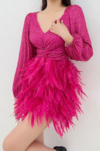 VESTIDO GATSBY PINK LENTEJUELAS PLUMAS
