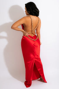 VESTIDO SATIN KAREN CADENAS ROJO