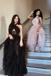 MAXI VESTIDO LUA CORSETTE HALTER TULLE PALO DE ROSA.