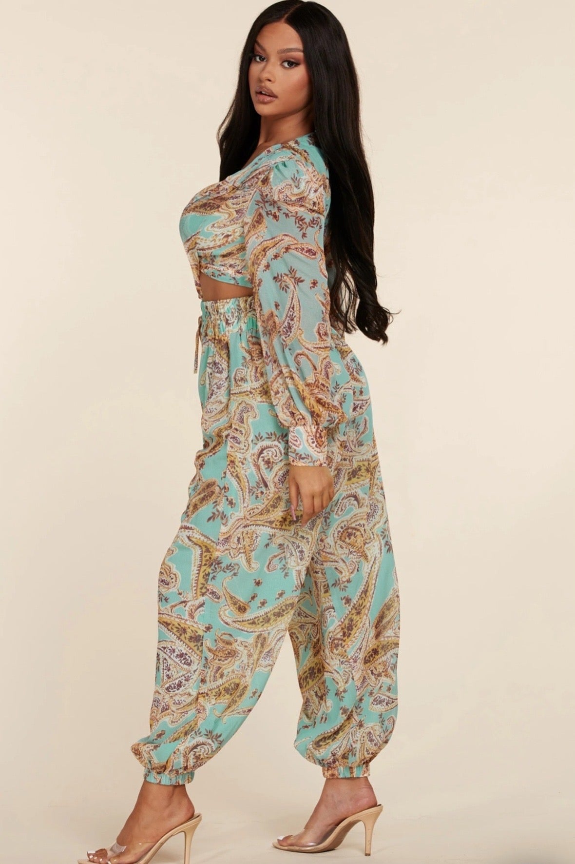 JUMPSUIT TOP JOGGER PAISLEY MENTA