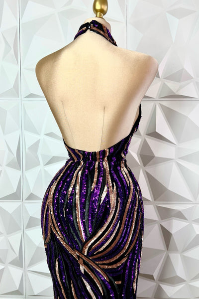 MAXI VESTIDO BORDADO LENTEJUELAS PURPURA ORO