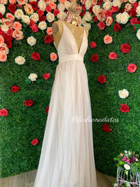MAXI VESTIDO TULLE NACAR DORADO