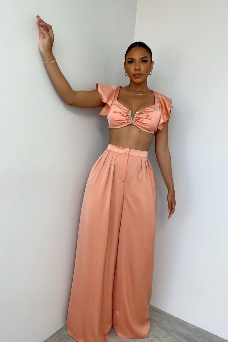 SET IRAIS SATIN PEACH TOP/PALAZZO